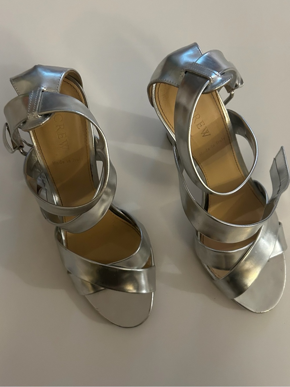 J. Crew womens metallic silver strappy heeled sandal